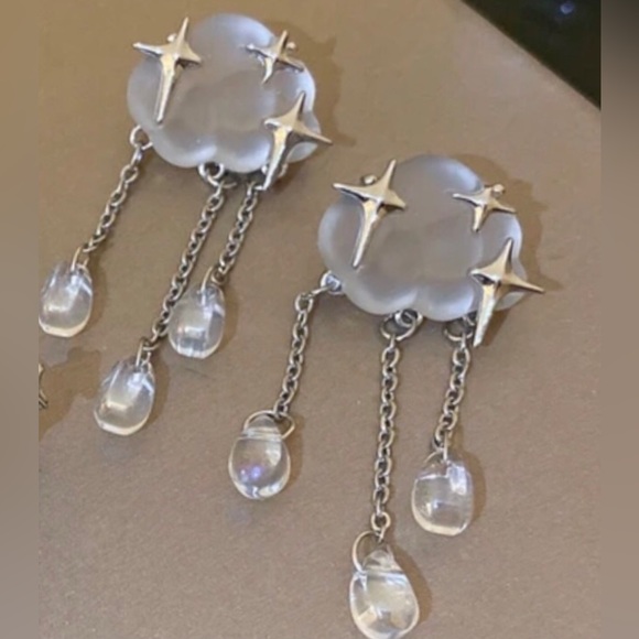 “Starry Rain Clouds” Frosted Glass Star Stellar Cumulus Weather Raindrops Dangle - Picture 13 of 16